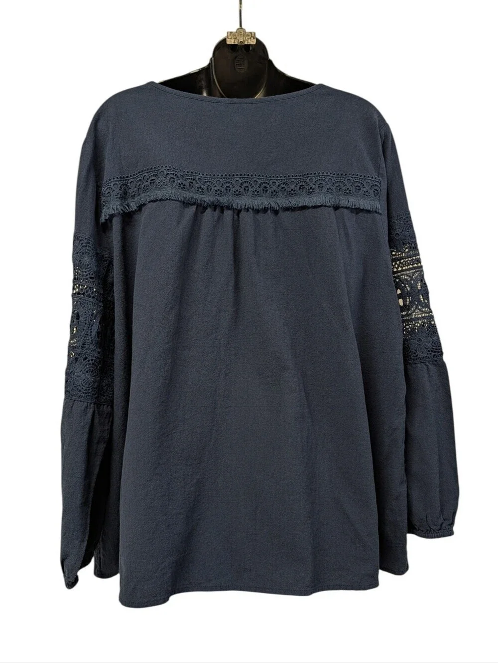 BloomChic Crochet Lace Sleeve Blouse Plus Size 18 20 Navy Boho Cotton Top - Picture 2 of 10